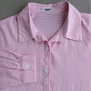 Zeagoo Pink Striped Button-up Shirt L unisex classic office long sleeve collar